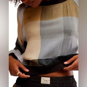 Free People Intimately Sugar Cookie Flannel Pajama Top M NWT Neutral Boho